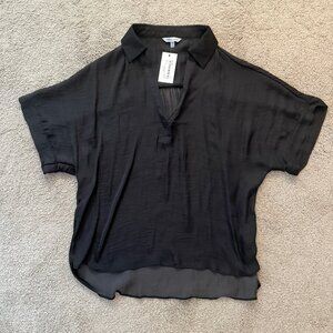Naked Zebra Black Silky V-Neck Blouse – Size Medium – NWT – $52 Retail